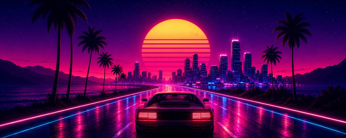 Synthwave, Retrowave, Outrun y Darksynth en una escena retrofuturista