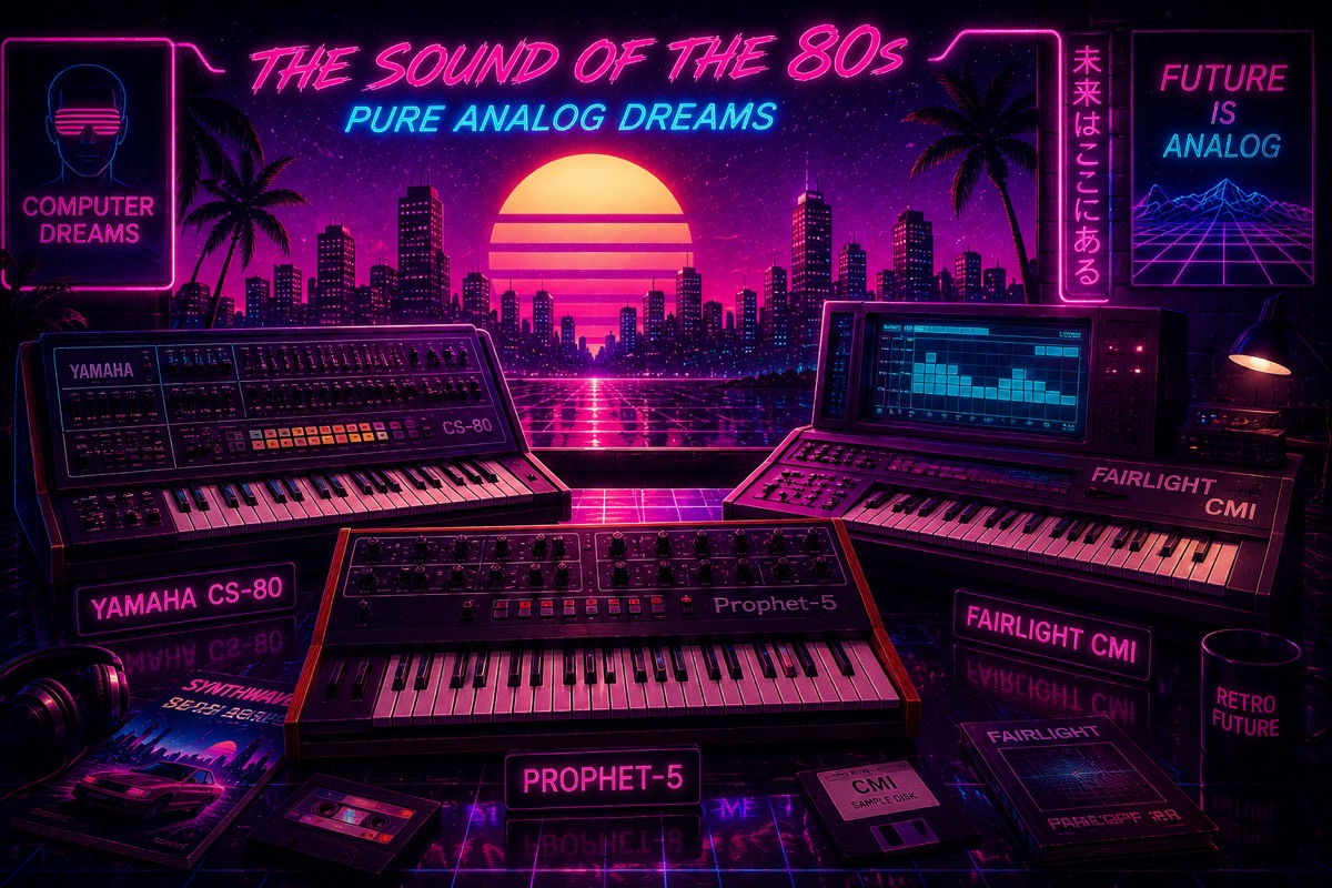 Sintetizadores analógicos y estudio musical Synthwave